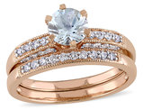 Aquamarine 3/4 Carat (ctw) with Diamond 1/3 Carat (ctw) Bridal Set Ring in 10K Pink Gold